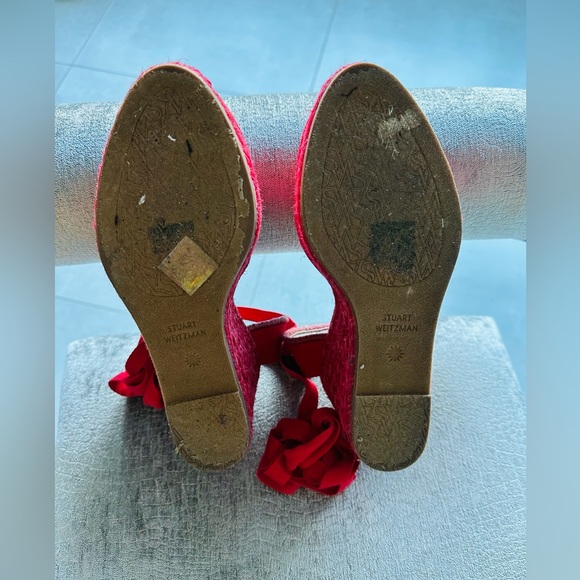 Stuart Weitzman Marguerita Canvas Wedge Sandal Red Size 6 pre-owned - Picture 8 of 9